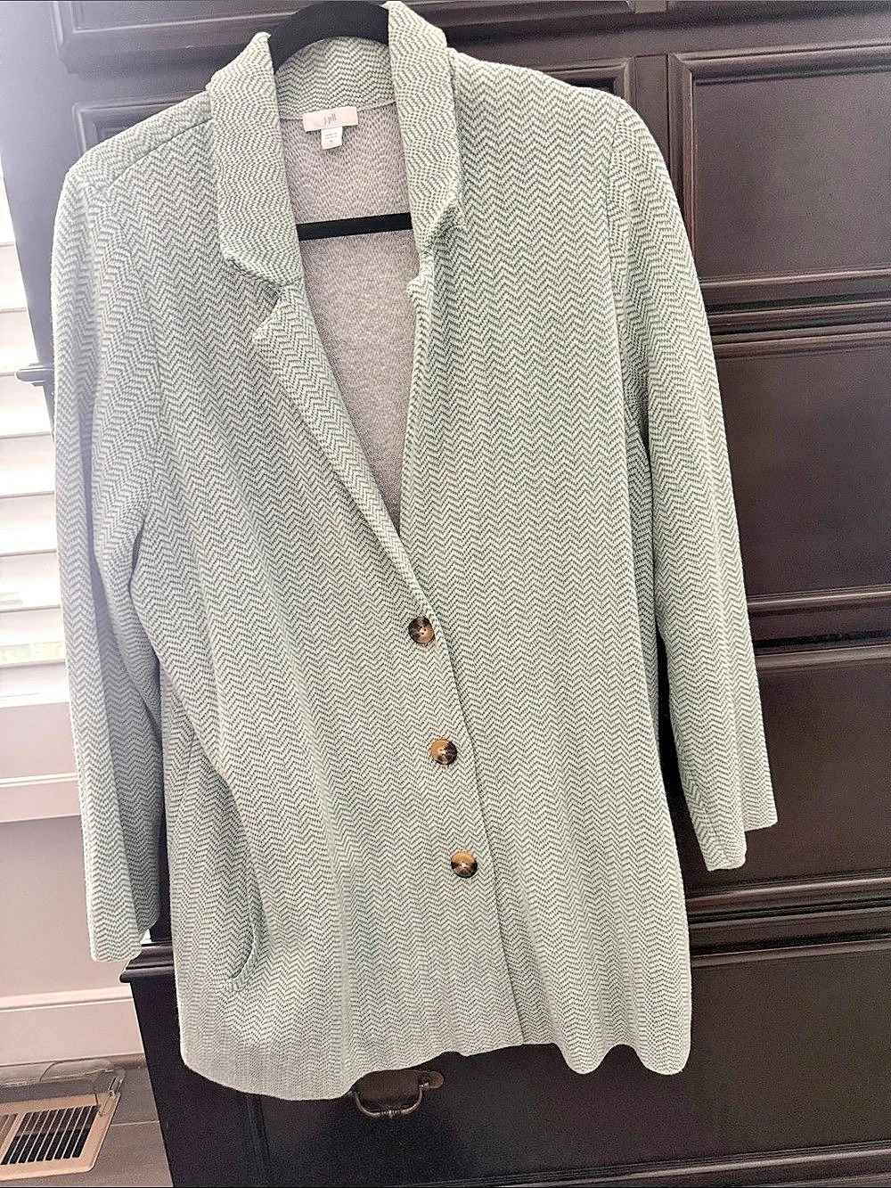 J.Jill Chevron Sweater-Jacket Cardigan Green & White XL